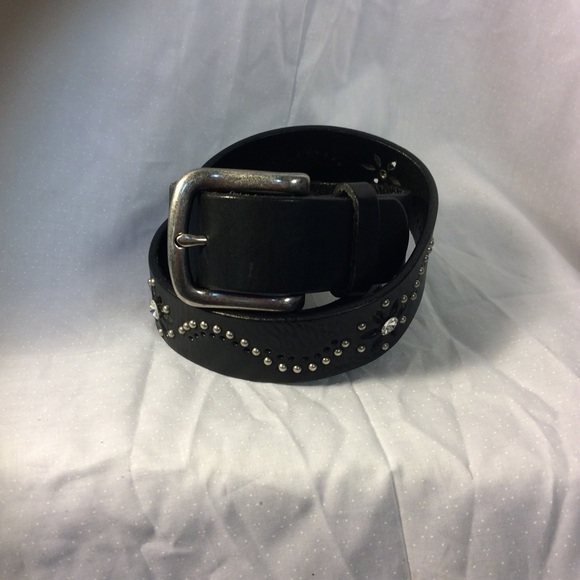 𝅺🛍. Black Leather Rhinestone Belt - Picture 1 of 3